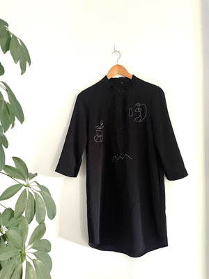 Amanda Navy Sleek Neckline Dress