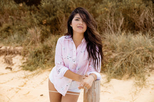 Satin Blush Crane Shirt