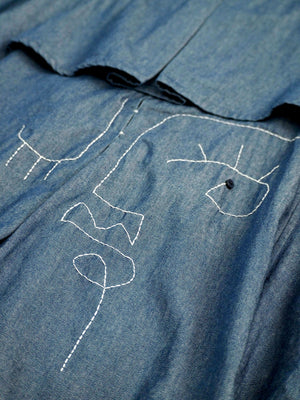 Elle Denim Abstract Face Cape Coat - image