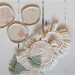 Macrame Coaster - Sage Green & Beige - image