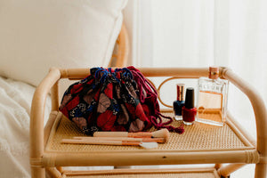 Mariska Flat Lay Cosmetic Bag | Red Feathers | 100% Bio Degradable Fabrics - image