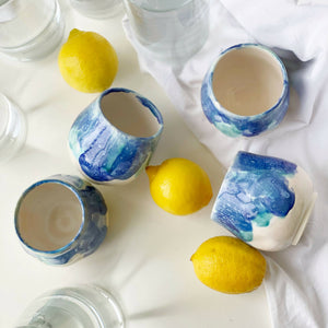 Handmade Handle-free Ceramic Mug - Azure Water Vibe - image
