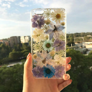 Handmade phone case with full blue flowers design - image